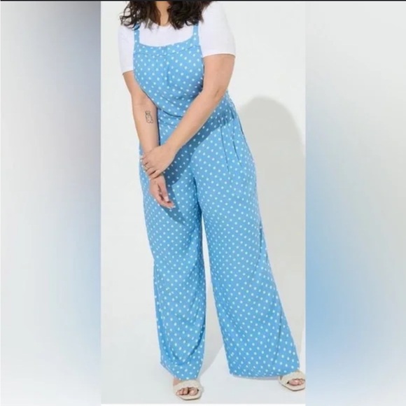 Torrid Light Blue Polka Dot Wide Leg Jumpsuit - Picture 1 of 6